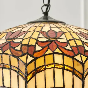 Tiffany Glass Hanging Ceiling Pendant Light Bronze & Scalloped Lamp Shade i00154