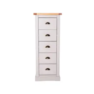 Loreo 5 Drawer Narrow Chest of Drawers Brass Cup Handle