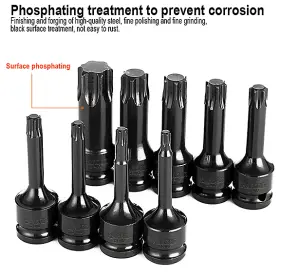 HARDEN 537038,, 1/2" impact torx bits sockets set 8 pcs sizes T30-T80mm