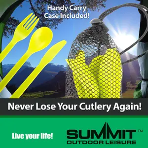 Lime Green Plastic Cutlery 12 Piece Set In Carry Bag - Summit