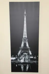 Large Eiffel Tower at Night Canvas Picture Print With 10 LED Lights - Black and White