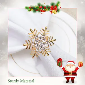 Snowflakes Design Napkin Holder Rings Serviettes Buckles for Christmas Table Décor, Gold, 4pcs