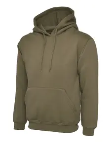 Uneek - Unisex Classic Hooded Sweatshirt/Jumper  - 50% Polyester 50% Cotton - Military Green - Size XS