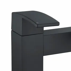 Matt Black Waterfall Bath Filler Mixer Tap Twin Lever Handles Deck Mounted