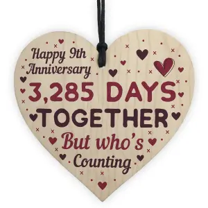 Red Ocean Handmade Wooden Heart Plaque Gift To Celebrate 9th Wedding Anniversary Husband Wife Someone Special Keepsake