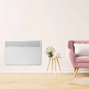 Devola 1500W Eco Electric Panel Heater with Adjustable Thermostat Energy Efficient Technology Wall Mounted & Free Standing White