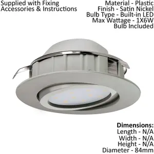 Wall / Ceiling Flush Downlight Satin Nickel Plastic 6W Built in LED