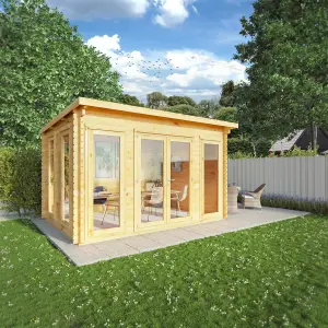 Waltons 4m x 3m Wooden 44mm Log Cabin Pent Summerhouse Garden Room 13ft x 13ft