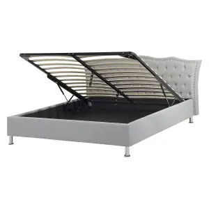 Fabric EU King Size Ottoman Bed Grey METZ