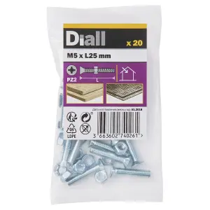 Diall M5 Pozidriv Countersunk Zinc-plated Carbon steel Machine screw & nut (Dia)5mm (L)25mm, Pack of 20