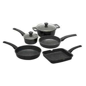 Prestige Stone Quartz Black Round Aluminium Induction Suitable Non-Stick Cookware Pan Set Pack of 5