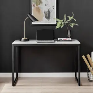 Furniturebox UK Kendrick Grey Marble Effect Desk 120cm for Home Working Study Gaming Office Desk. Elegant Black Leg Melamine Desk