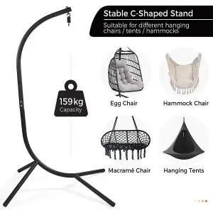 Yaheetech Black Foldable PE Rattan Hanging Chair with Cushion & Pillow & Rain Cover for Garden