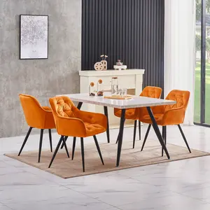 Irie Single Velvet Upholstered Dining Chair with Arm Light Orange