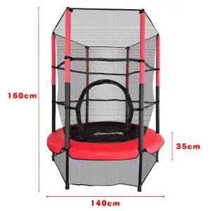 Galactica Mini Trampoline 4.5FT 55inch with Safety Net Enclosure Indoor Outdoor Children Activity Junior Trampoline Red