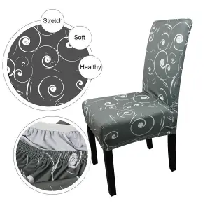 Paisley Pattern Universal Dining Chair Cover, Grey - Pack of 1