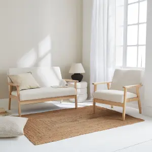 sweeek. Armchair and 2-seater sofa in hevea wood Isak boucle set Off-White Boucle 114x69.5x73 cm