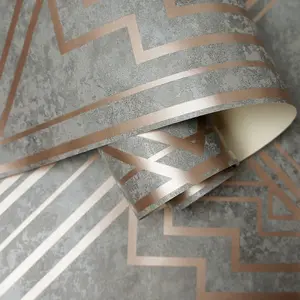 Holden Decor Delano Grey/Rose Gold Art Deco Blown Wallpaper