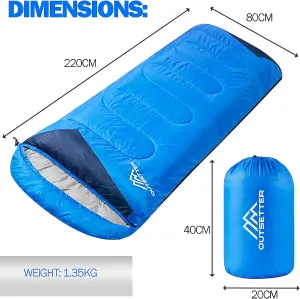 Sleeping Bags Adults 3 Season Backpacking Waterproof Hiking Camping Waterproof - Sky Blue