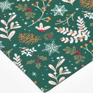 Homescapes Festive Forest Green Christmas Placemats, Set of 4