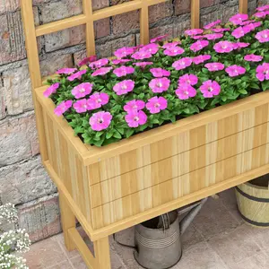 Outsunny Wood Raised Planter w/ Trellis Drain Holes Elevated Garden Bed Natural