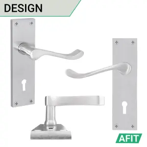 AFIT Satin Chrome Victorian Scroll Door Handles for Key Lock - 1 Pair of Internal Lever Lock Handles on Backplate