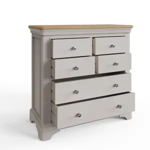 6 Drawer Solid Oak Dove Grey Chest Of Drawers Ready Assembled