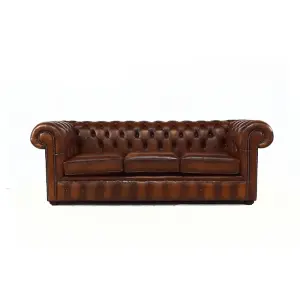 Chesterfield 3 Seater Antique Tan Real Leather Sofa Bespoke In Classic Style