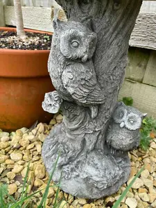 Barn Owl Bird Bath Stone Statue Outdoor Garden Ornament British Made Feeder