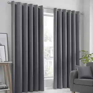 Polyester Room Darkening Grommet / Eyelet Curtain Pair Charcoal Grey / Width 117 x Drop 183 cm