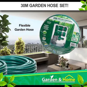 Garden Hose & Connector 4 Piece Set 30m Reinforced Pipe - Roots & Shoots