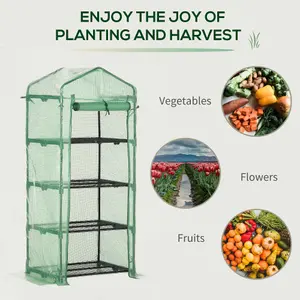 Outsunny Mini Greenhouse 4-Tier Portable Plant House Shed w/ PE Cover, Green