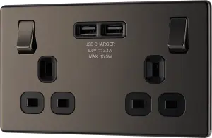 BG FBN22U3B Nexus Screwless Flat-Plate Double Switched Plug Socket