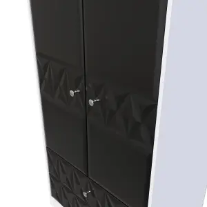 Toledo 2 Door 2 Drawer Wardrobe in Deep Black & White (Ready Assembled)