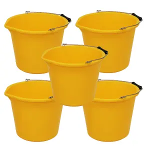 simpa 13L / 3 Gallon Yellow Heavy Duty Builder's Bucket - Set of 5