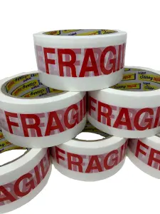 6 Pack of Fragile Stikky Tape - 50mm x 66m