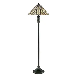 Floor Lamp Tiffany Style Coloured Shade Criss Cross Valiant Bronze LED E27 60W