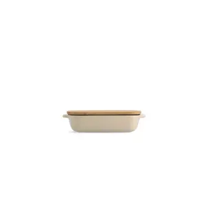 KitchenAid Stoneware Rectangular Dish with Bamboo Lid Almond Cream / 20cm