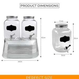 2 x 4 Litre Glass Beverage Drinks Dispenser Jug Jar Lid Juice Cocktail BBQ Party