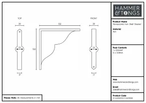 Hammer & Tongs Honeycomb Iron Shelf Bracket - D100mm - Black - Pack of 2