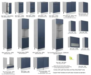 Kitchen Cabinet 8 Unit Set 240cm Navy Blue / Grey Base Wall Copper Handle Nora