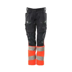 Mascot Accelerate Safe Ladies Diamond Fit Trousers with Kneepad Pockets (Navy/Hi-Vis Red)  (37) (Leg Length - Regular)