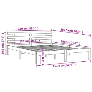 Berkfield Bed Frame with Headboard Wax Brown 150x200 cm King Size Solid Wood Pine