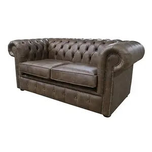 Chesterfield 2 Seater Cracked Wax T Brown Leather Sofa In Classic Style