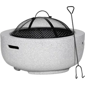 60cm Light Grey Round Fire Pit and BBQ Grill for Outdoor Gatherings