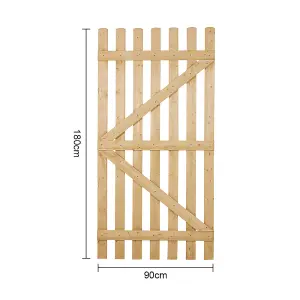 Vintage Wooden Garden Fence Gate Pedestrian Gate Single Swing Gate with Latch H 180cm x W 90cm