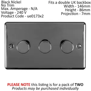 2 PACK 3 Gang 400W 2 Way Rotary Dimmer Switch BLACK NICKEL Light Dimming Plate