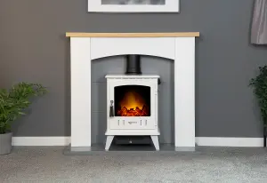 Adam Huxley in Pure White & Grey with Aviemore Electric Stove in White Enamel, 39 Inch