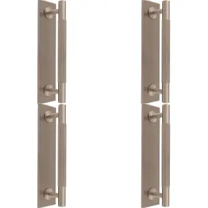 4 PACK - Lined Reeded Drawer Pull Handle & Matching Backplate - Satin Nickel 168 x 40mm