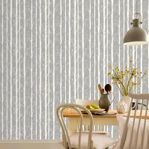 Arthouse Pretty Trees Ochre/Grey Wallpaper